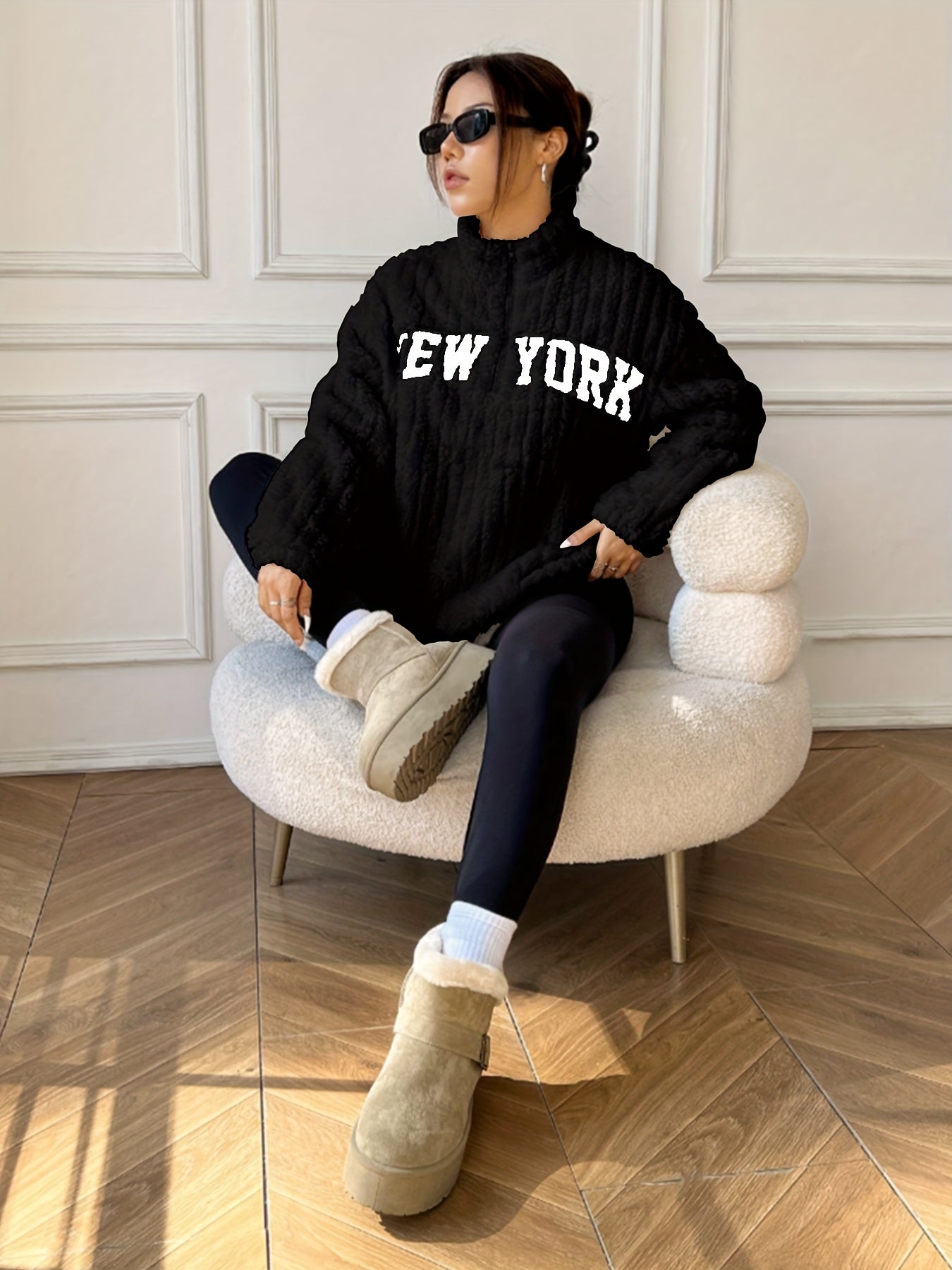 Elegante Abrigo de Punto con Cremallera – Abrigo de Cuello Alto para Mujer Otoño/Invierno