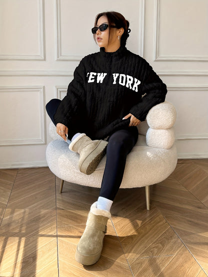 Elegante Abrigo de Punto con Cremallera – Abrigo de Cuello Alto para Mujer Otoño/Invierno