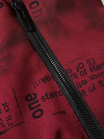 Men’s Feather Print Track Jacket – Zip-Up Baseball Collar Street Coat