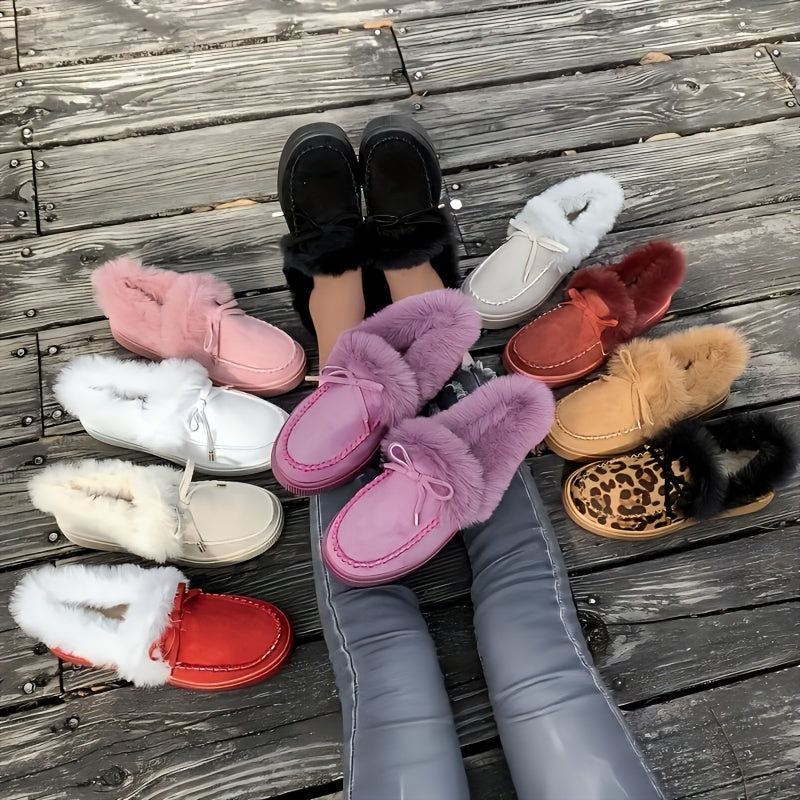 Women’s Plush Platform Snow Boots – Cozy Bow Winter Shoes