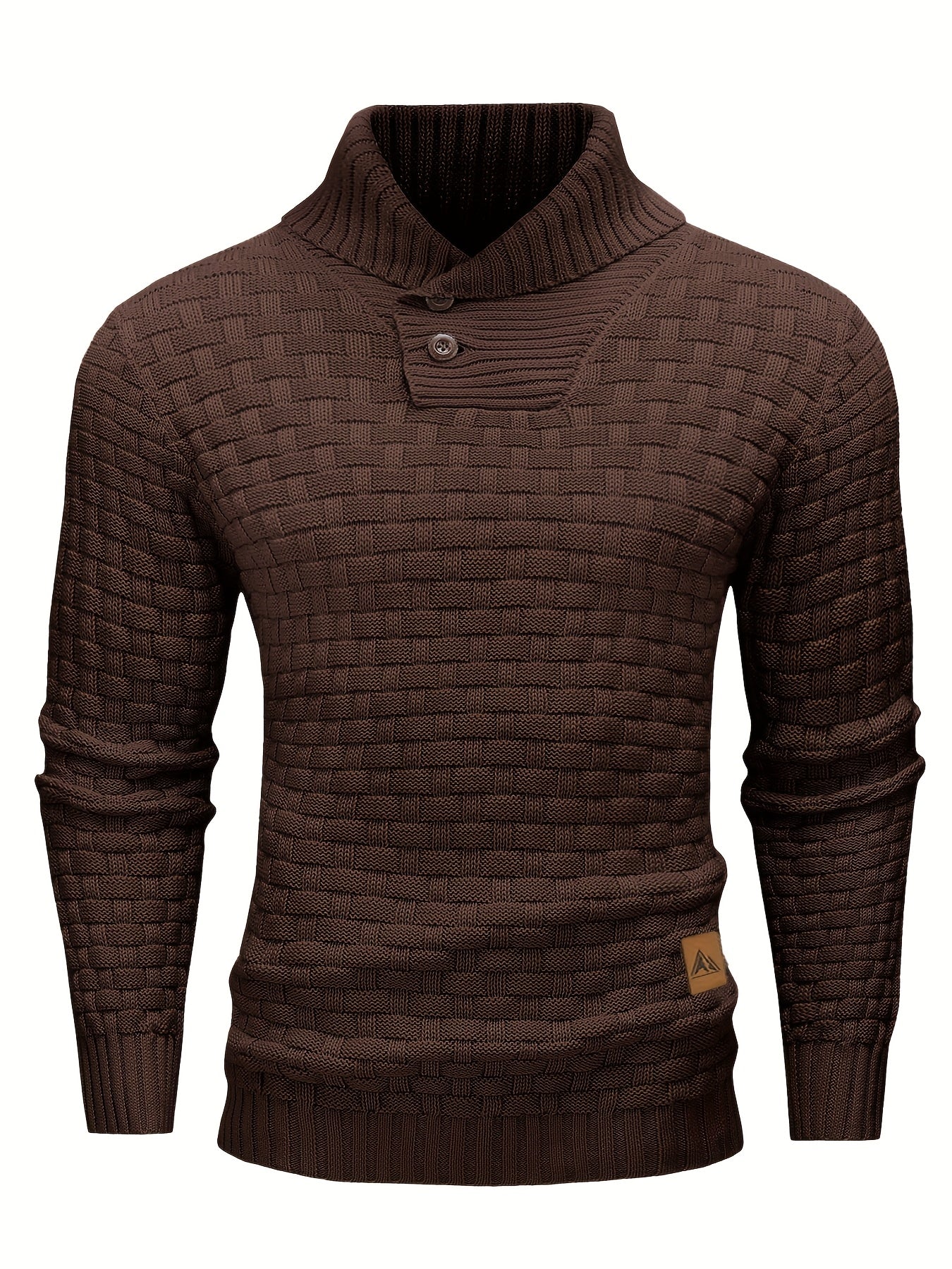 Men’s Waffle Knit Sweater – High Stretch Pullover with Lapel Collar