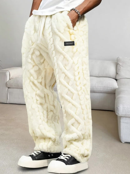 Pantalones de casa de forro polar para hombre – Comodidad cálida de invierno con cordón