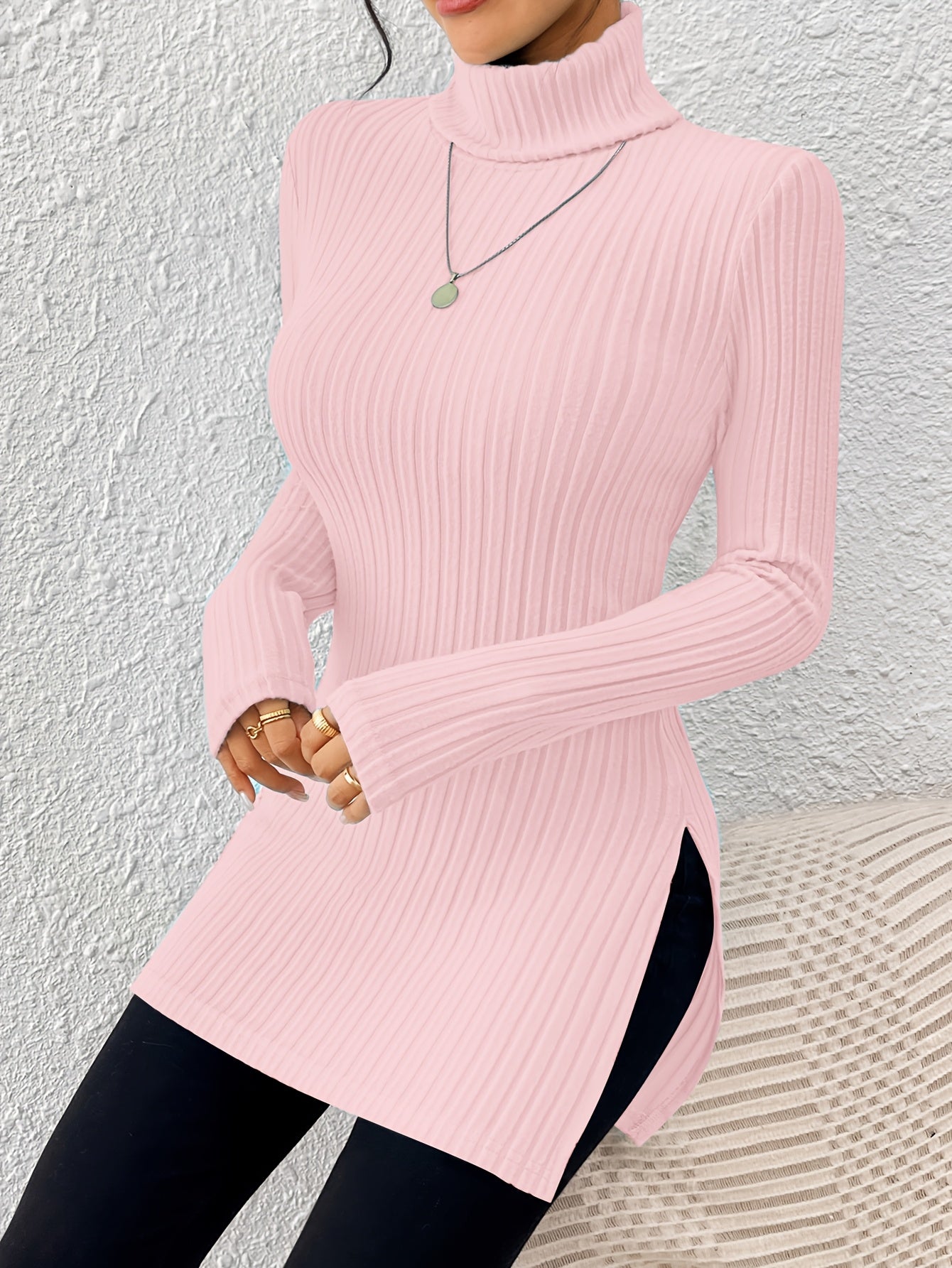 Top de cuello alto elegante para mujer – Tejido suave de manga larga y cuello alto