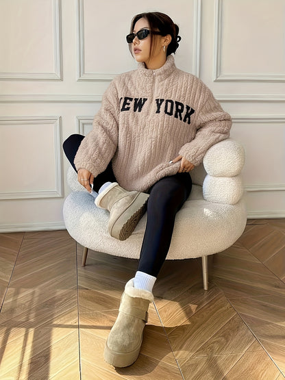 Elegante Abrigo de Punto con Cremallera – Abrigo de Cuello Alto para Mujer Otoño/Invierno