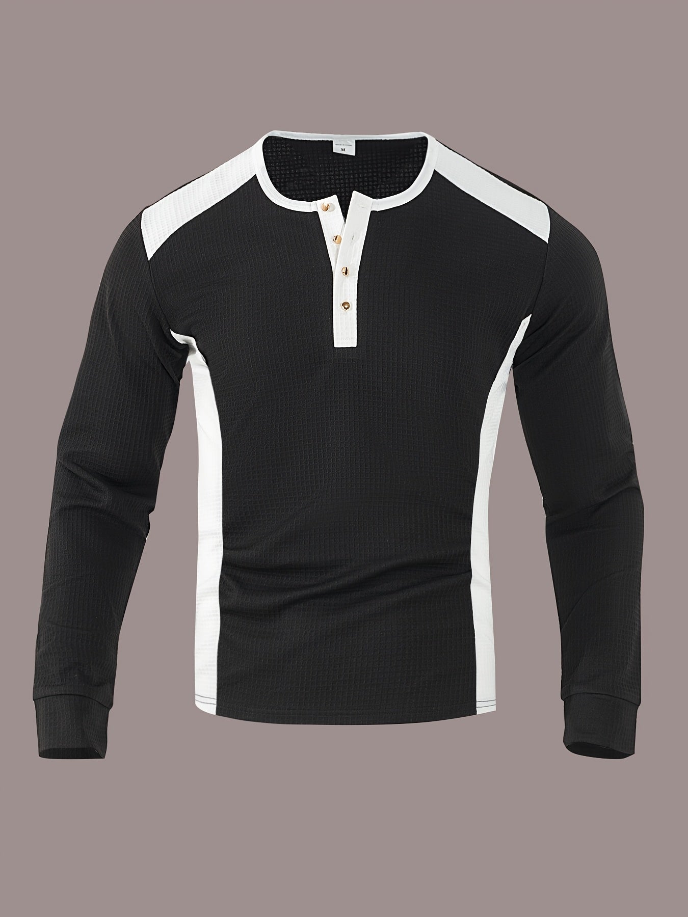 Chemise Henley gaufrée pour homme – Haut boutonnée toutes saisons blanc et noir
