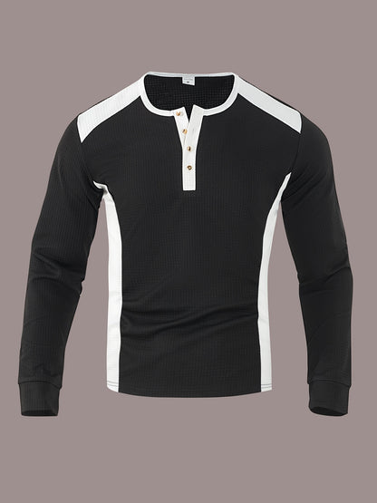 Chemise Henley gaufrée pour homme – Haut boutonnée toutes saisons blanc et noir