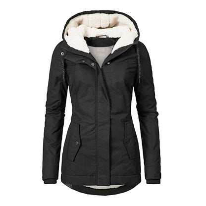 Chaqueta con capucha de vellón acogedor Loom & Soul™ – Abrigo de invierno cálido con cremallera para mujer, con bolsillos y forro de piel sintética