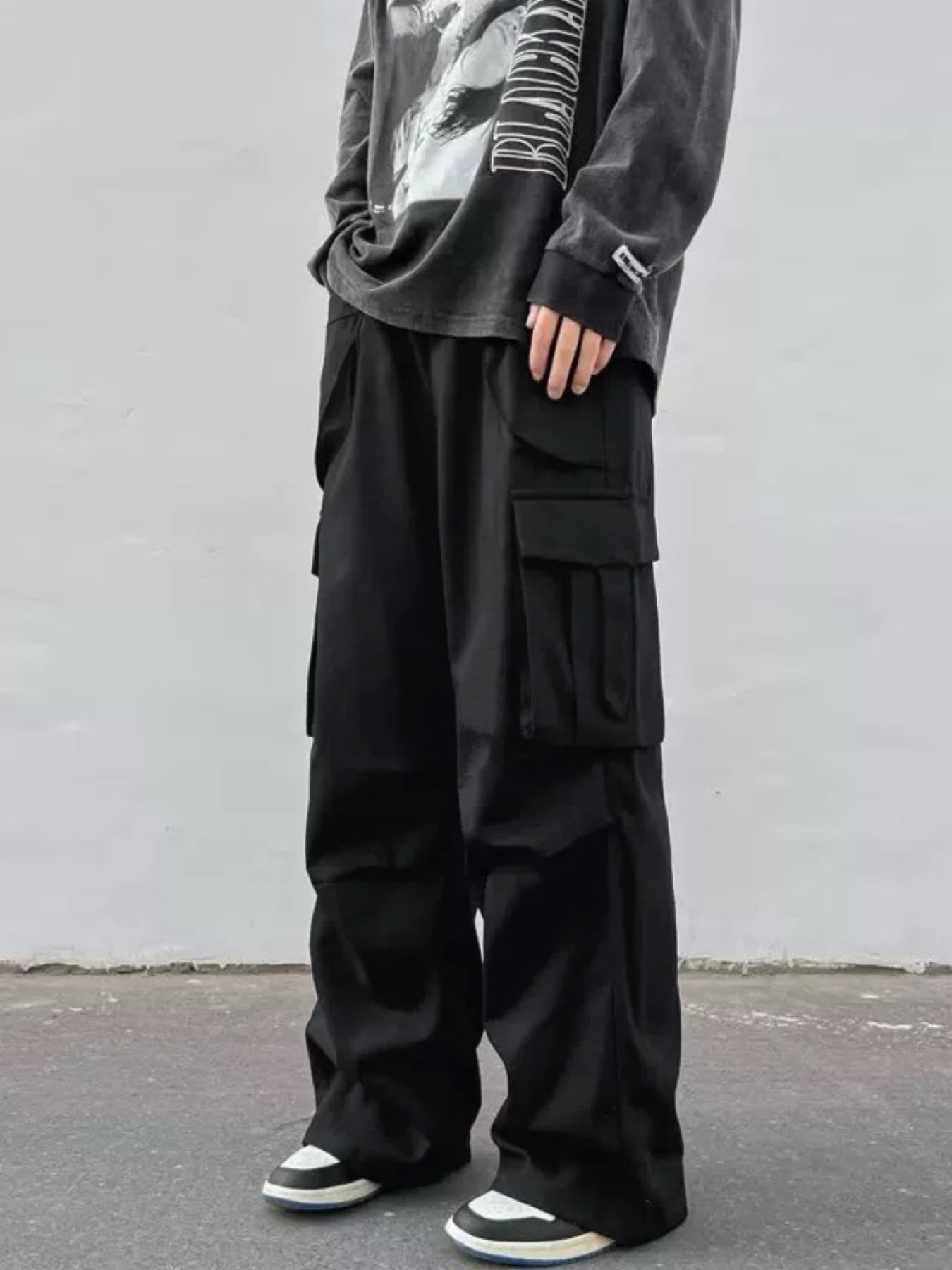 Pantalones paracaídas de pernera ancha para hombre - Pantalones de trabajo informales de tiro medio