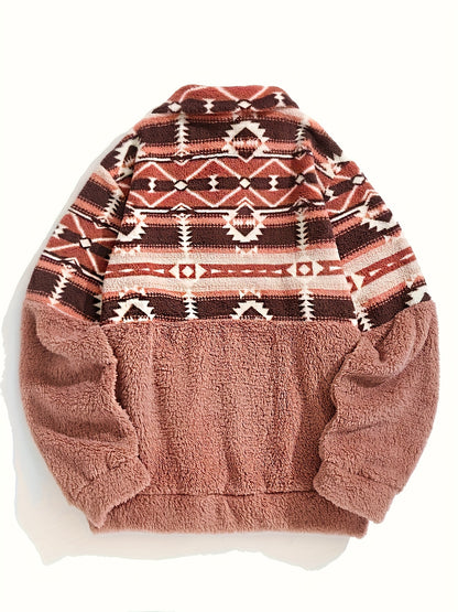 Sudadera de felpa con patrón geométrico Geo – Forro polar con media cremallera para otoño e invierno