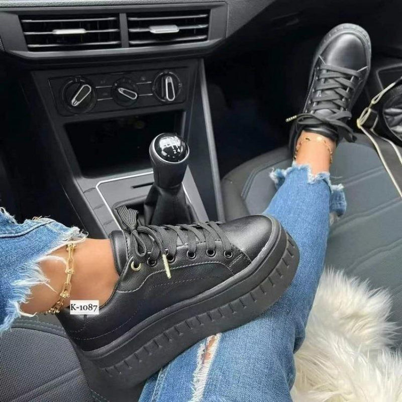 Zapatillas de plataforma para mujer – Zapatos casuales ligeros con cordones y suela gruesa