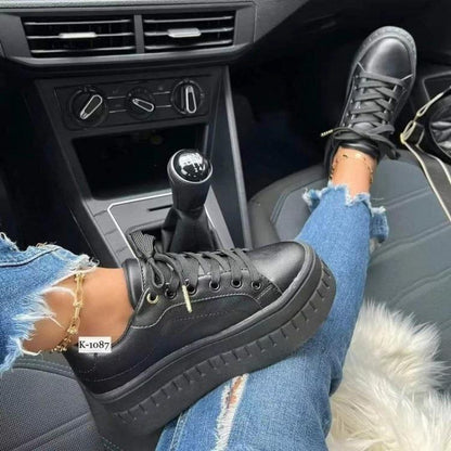 Zapatillas de plataforma para mujer – Zapatos casuales ligeros con cordones y suela gruesa