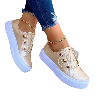 Zapatillas con cordones y remaches Loom & Soul™ – Zapatos casuales de piel sintética para mujer con elevación de 3 a 5 cm y suela resistente al desgaste