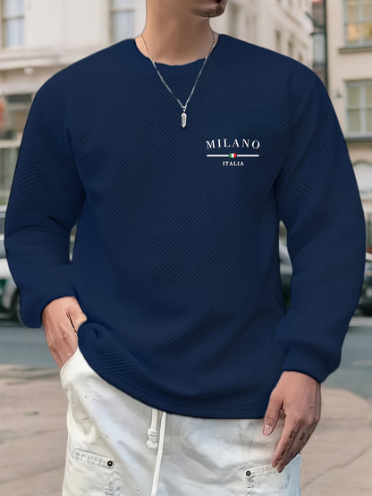 Sudadera jacquard de cuello redondo para hombre – Jersey casual de manga larga con estampado geométrico