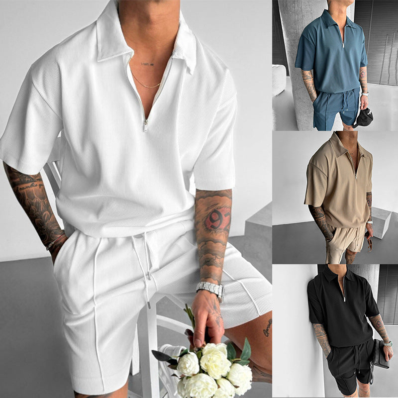 Conjunto de polo con cremallera y pantalón corto Loom & Soul™ para hombre – Conjunto informal de dos piezas para verano