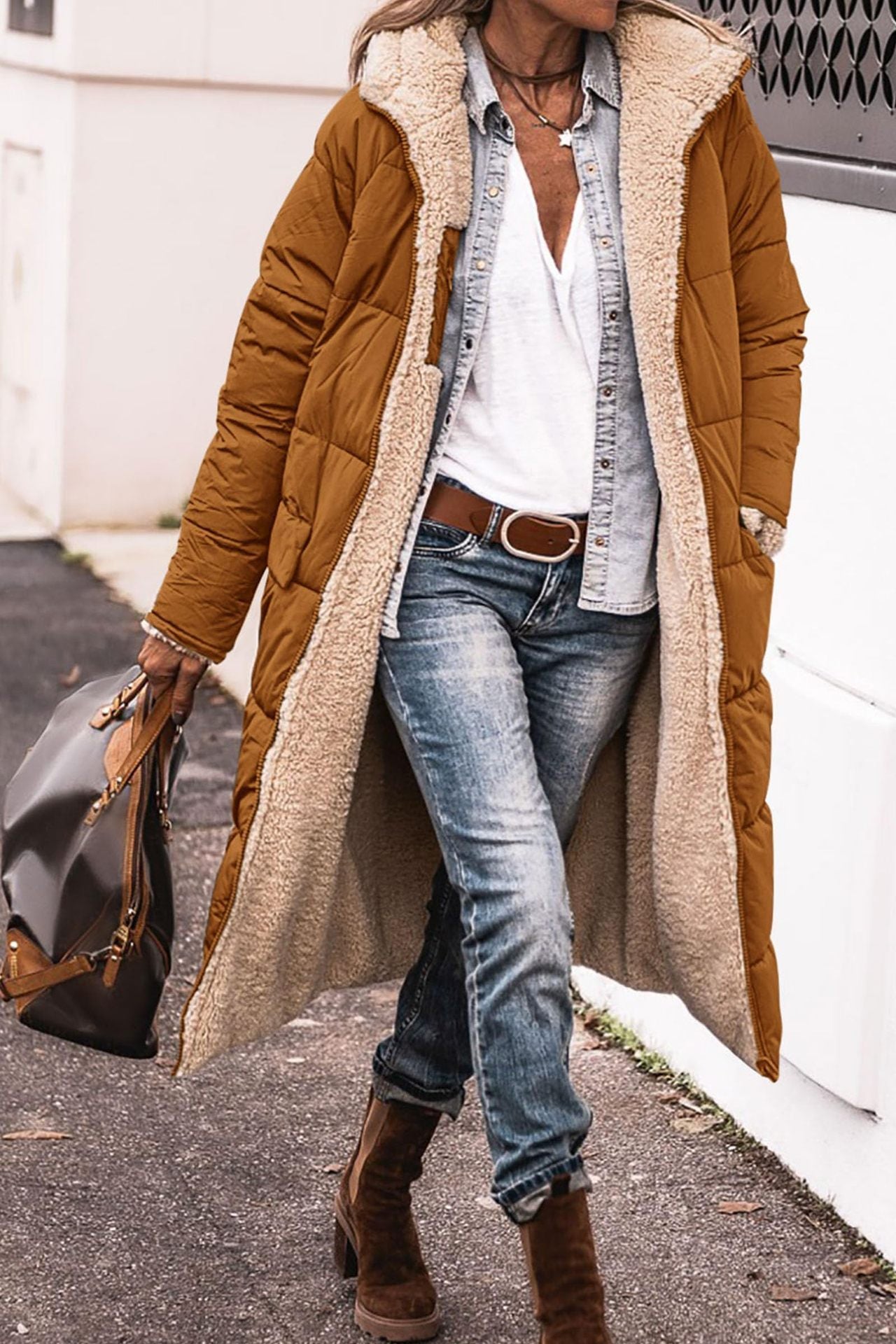 Chaqueta larga Loom & Soul™ Street Chic — Chaqueta de mezcla de algodón de longitud media para mujer con bolsillos | Elegante, cómoda y que inspira confianza