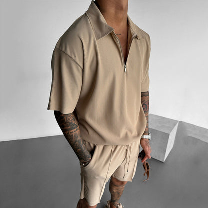Conjunto de polo con cremallera y pantalón corto Loom & Soul™ para hombre – Conjunto informal de dos piezas para verano