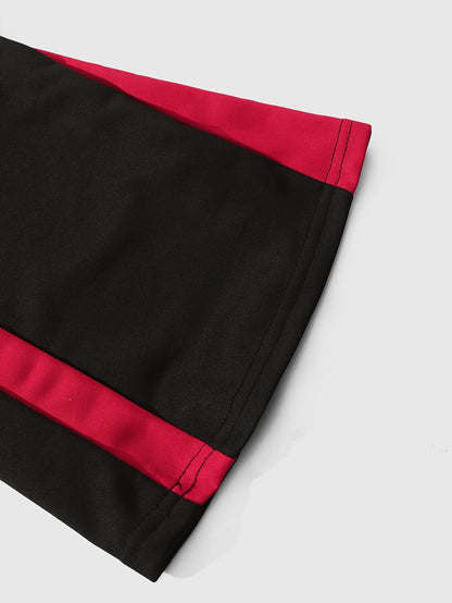 Pantalones Acampanados Negros para Hombre – Pantalones de Calle con Estampado de Cruz y Raya Roja