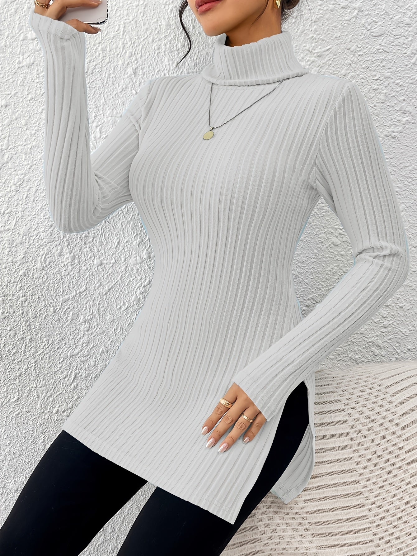 Top de cuello alto elegante para mujer – Tejido suave de manga larga y cuello alto