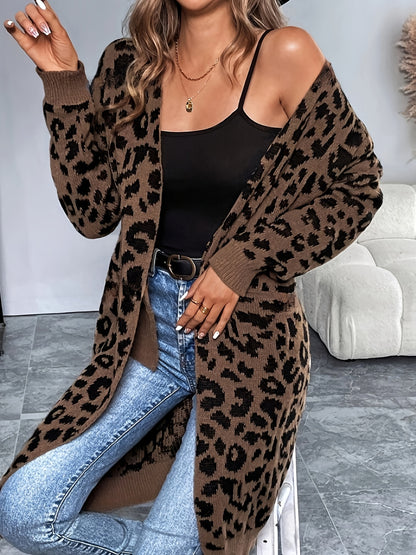 Leopard Print Cardigan – Collarless Cozy Knit Sweater