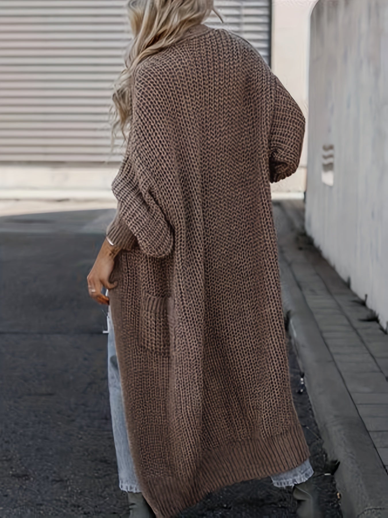 Elegante cárdigan acanalado con cuello en V profundo – Suéter de punto de otoño/invierno para mujer