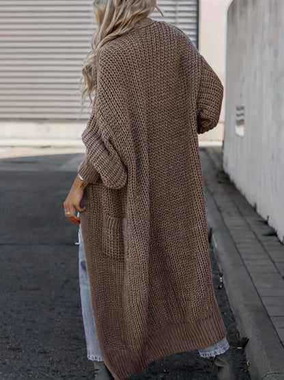 Elegante cárdigan acanalado con cuello en V profundo – Suéter de punto de otoño/invierno para mujer