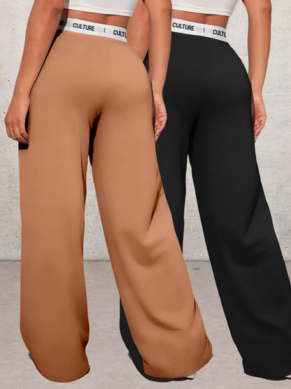 Conjunto de dos piezas con estampado geométrico de amor para mujer – Pantalones de cintura alta y pierna ancha
