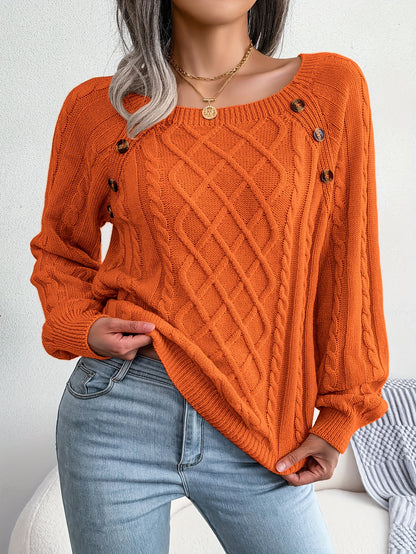 Jersey texturizado de mujer con manga farol – Top de punto con detalles de botones