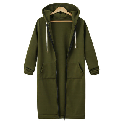 Chaqueta polar con capucha para mujer Loom & Soul – Abrigo largo con cremallera y forro suave, ropa de abrigo casual y cálida