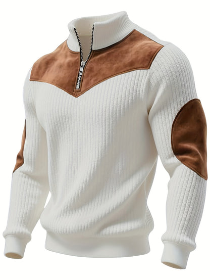 Jersey retro de cuello alto y media cremallera para hombre – Cálido y de canalé