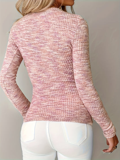 T-shirt doux à manches longues beige pour femme – Haut décontracté à col rond avec poche