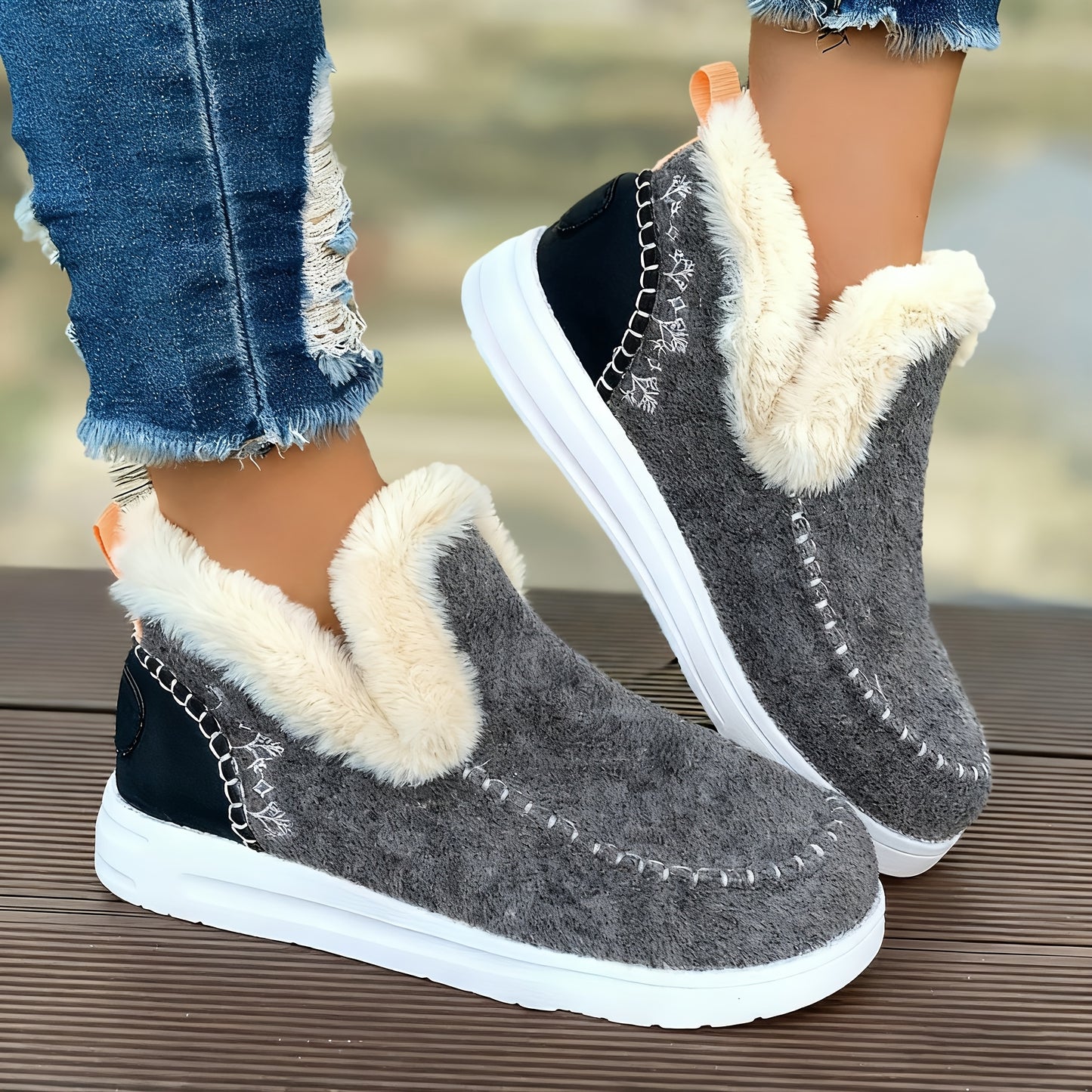 Botines de forro polar para mujer – Comodidad cálida y sin cordones para el invierno