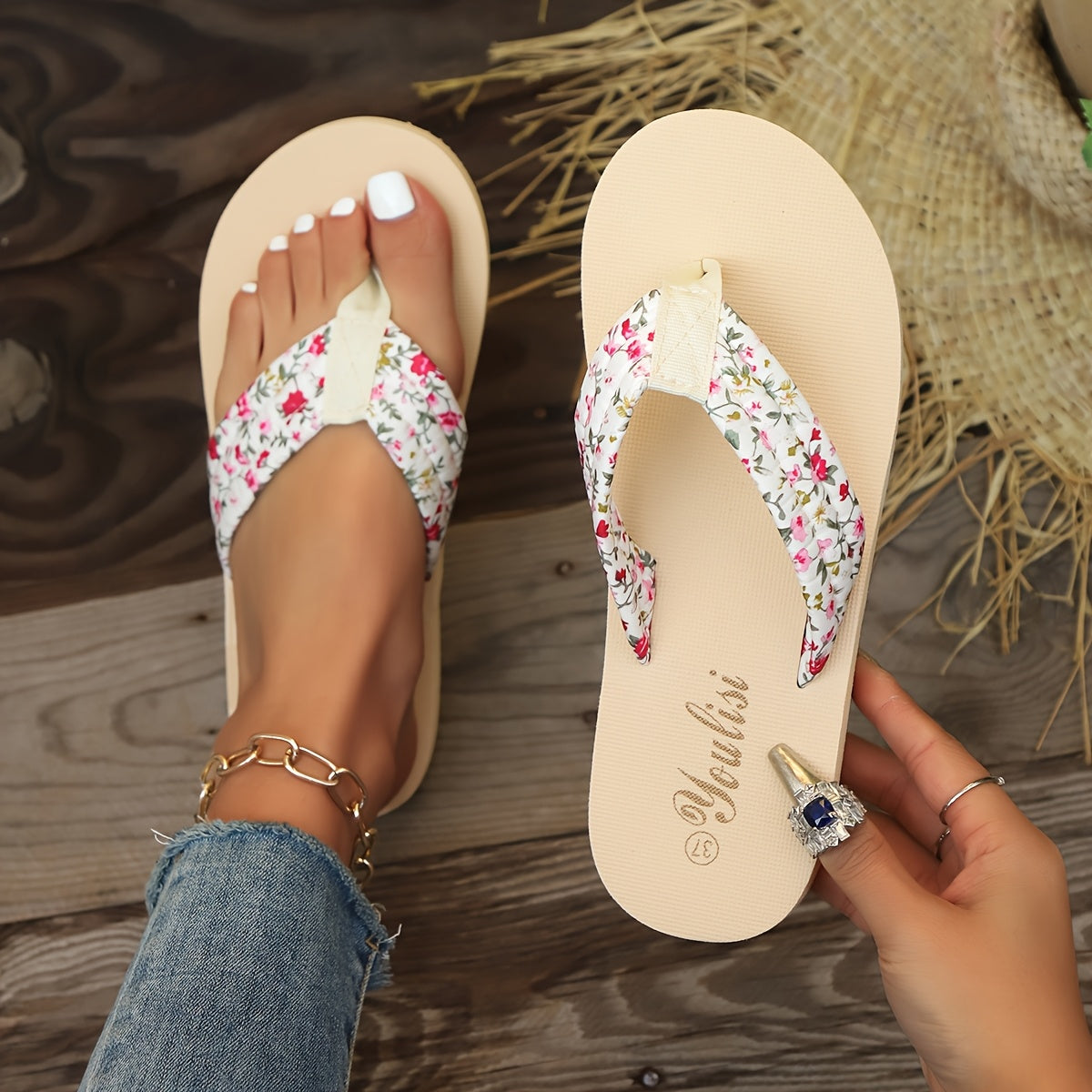 Chanclas de plataforma florales – Sandalias de verano cómodas de ajuste ancho