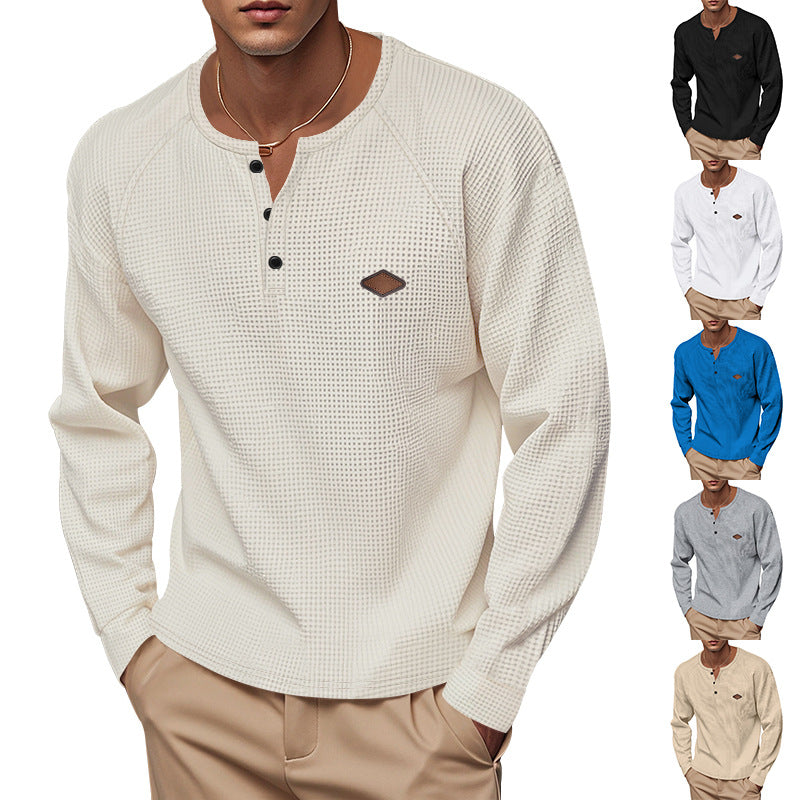 Men’s Waffle Henley Long Sleeve – Quick-Dry Raglan Loose Fit