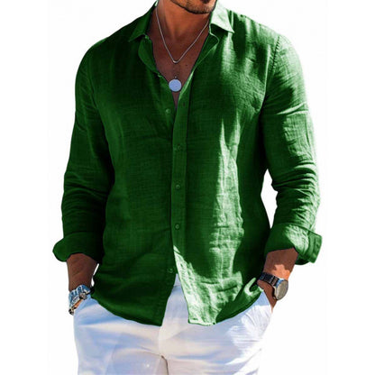 Camisa de manga larga con botones para hombre Loom & Soul™ – Top informal holgado de color liso con solapa