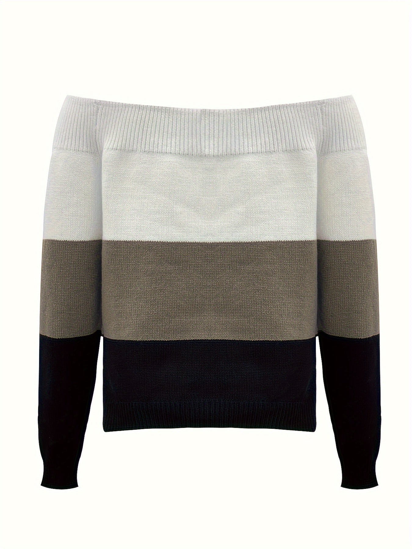 Suéter para mujer con hombros descubiertos y bloques de color – Pulóver de punto elegante para otoño