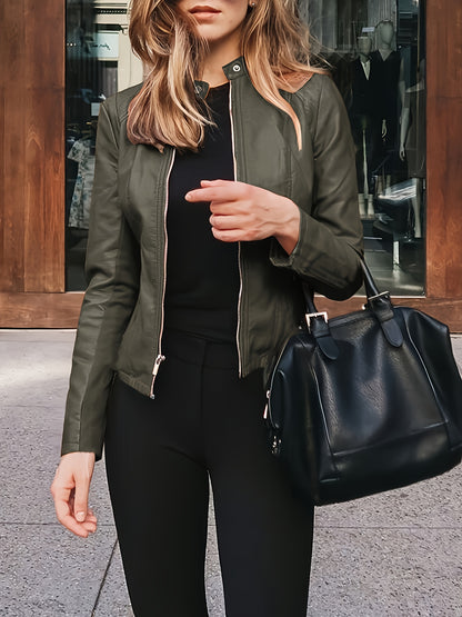 Chaqueta estilo motera de piel sintética – Corte entallado con cremallera
