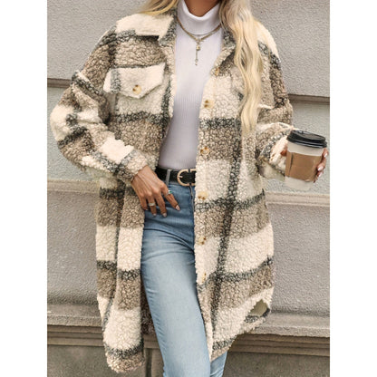 Chaqueta acolchada con solapa, bloques de color y estampado a cuadros para mujer – Estilo Mori