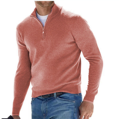 Suéter con cremallera y cuello en V para hombre – Jersey informal con tacto de cachemira para otoño