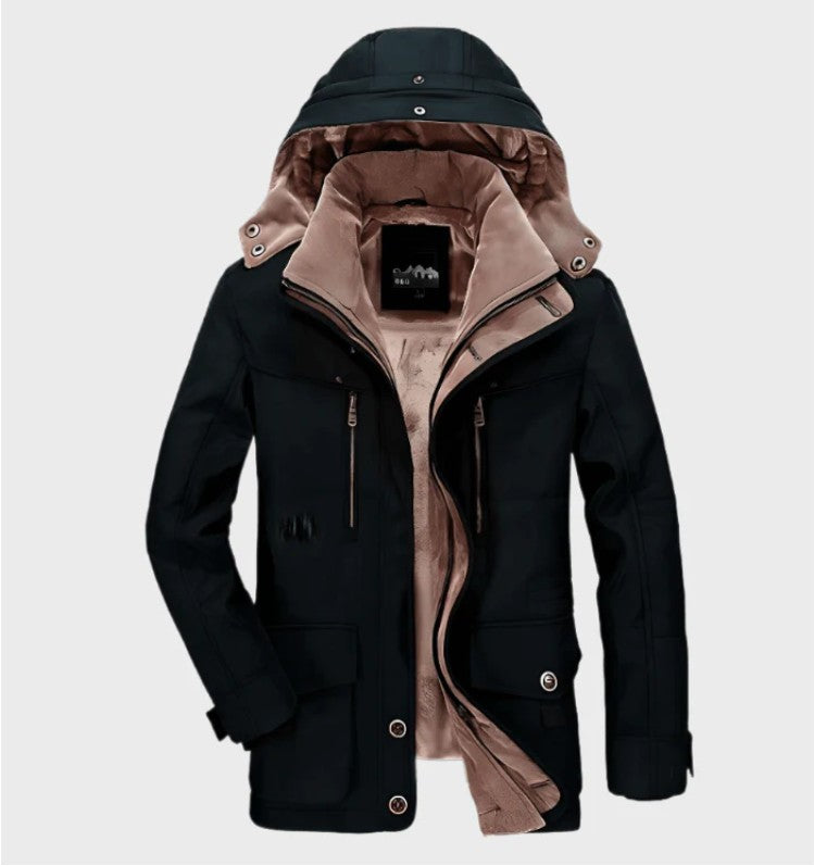 Abrigo de algodón con capucha para hombre – Cárdigan de invierno grueso con múltiples bolsillos