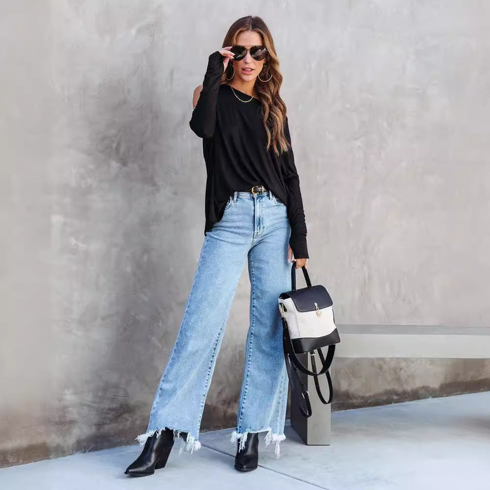 Loom & Soul Women’s Fashion Casual Tassel Trousers – European & American Style Denim Pants with Fringe Detail