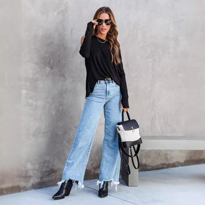 Loom & Soul Women’s Fashion Casual Tassel Trousers – European & American Style Denim Pants with Fringe Detail