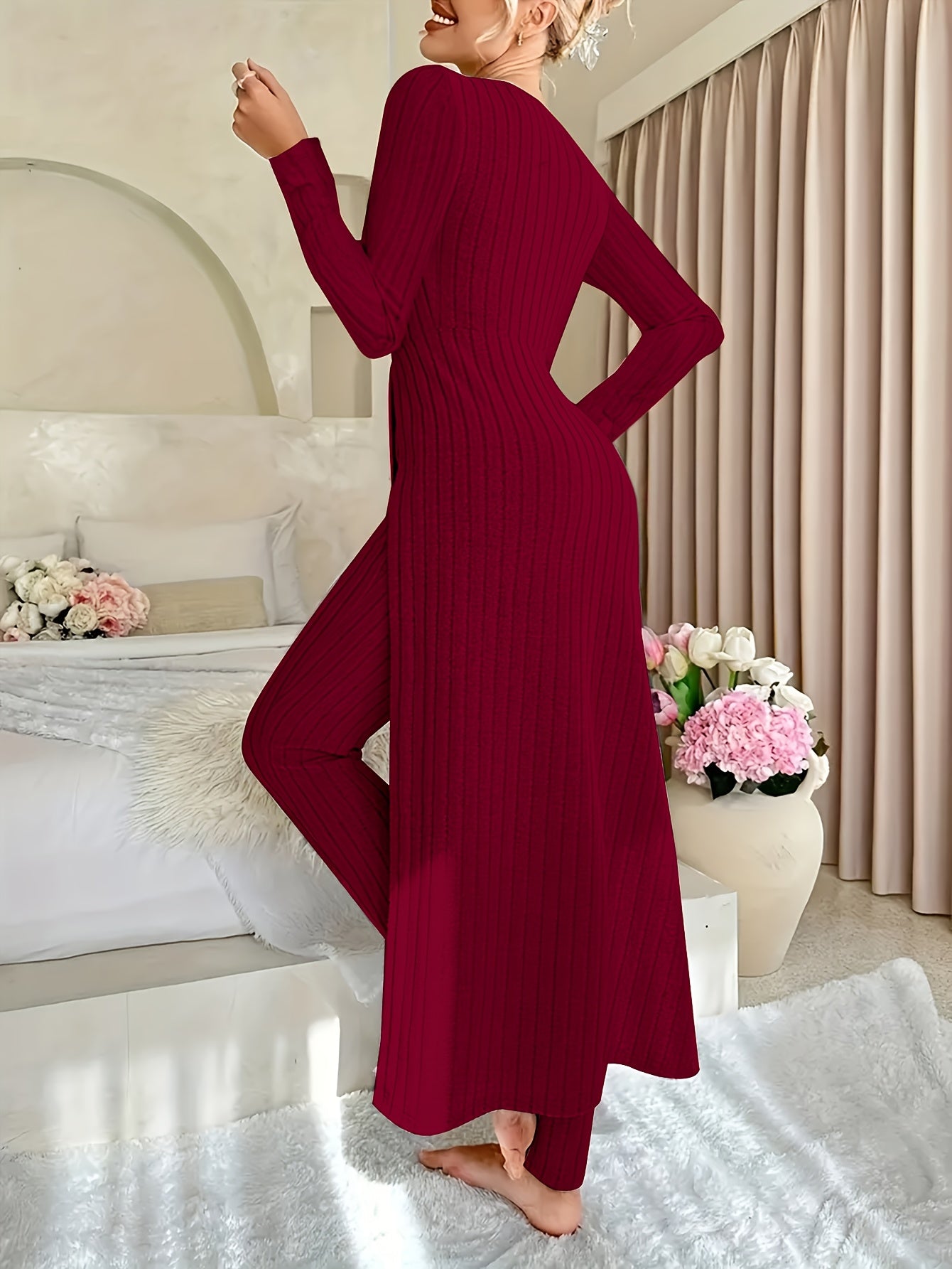 Ensemble deux pièces à carreaux – Haut à manches longues et pantalon assorti pour toutes les saisons