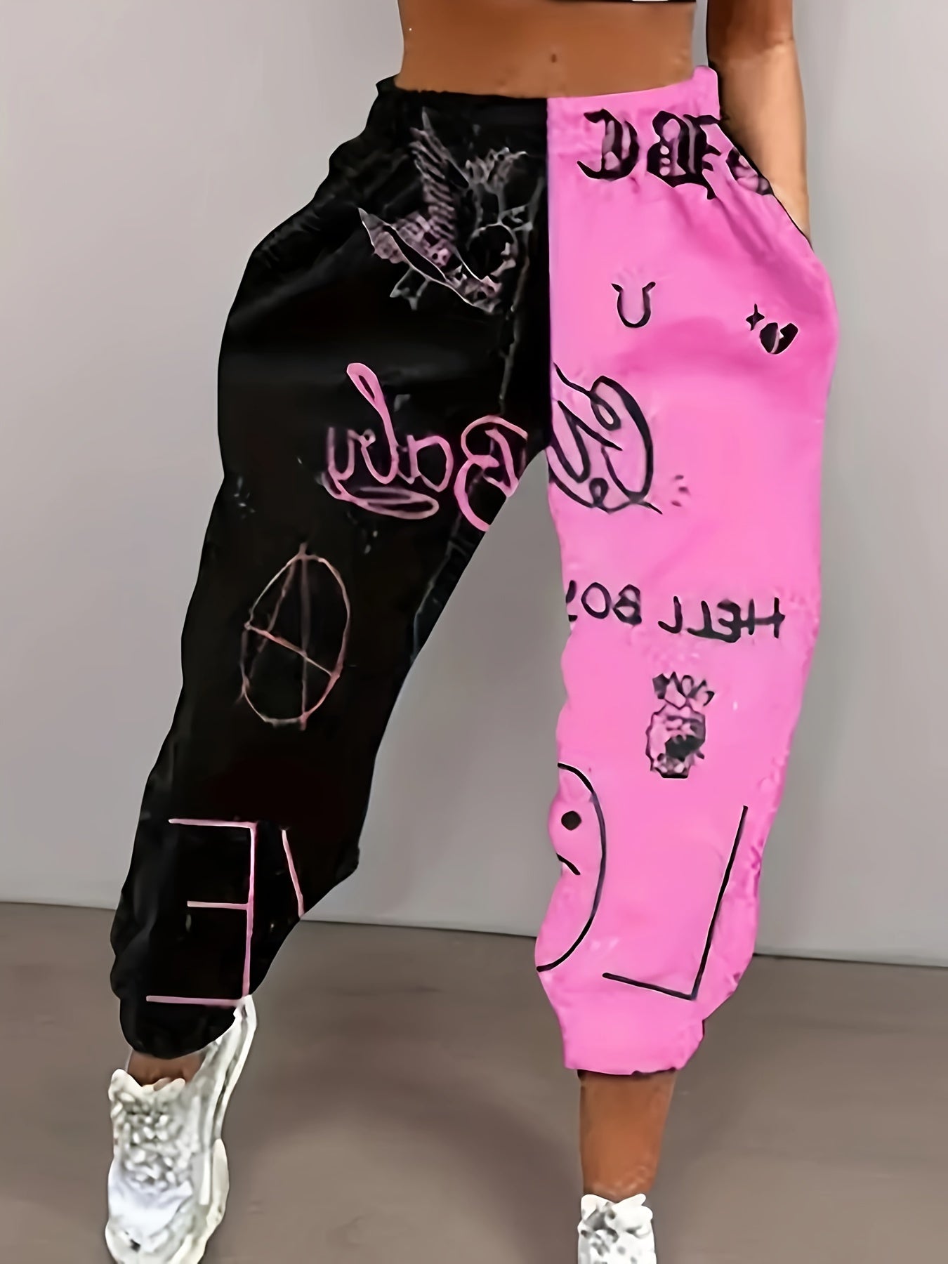 Pantalones deportivos color block para mujer – Streetwear informal de corte holgado