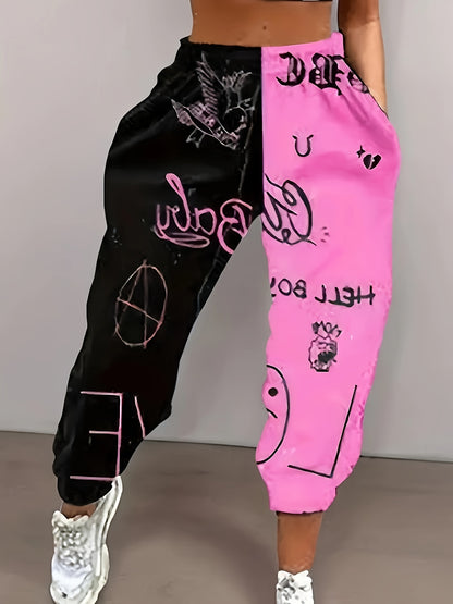 Pantalones deportivos color block para mujer – Streetwear informal de corte holgado