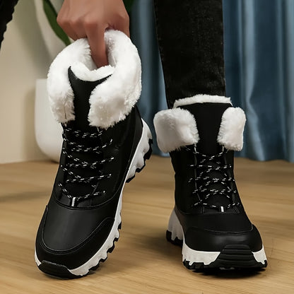 Botas de nieve cálidas antideslizantes para mujer – Zapatillas deportivas informales forradas de felpa para invierno