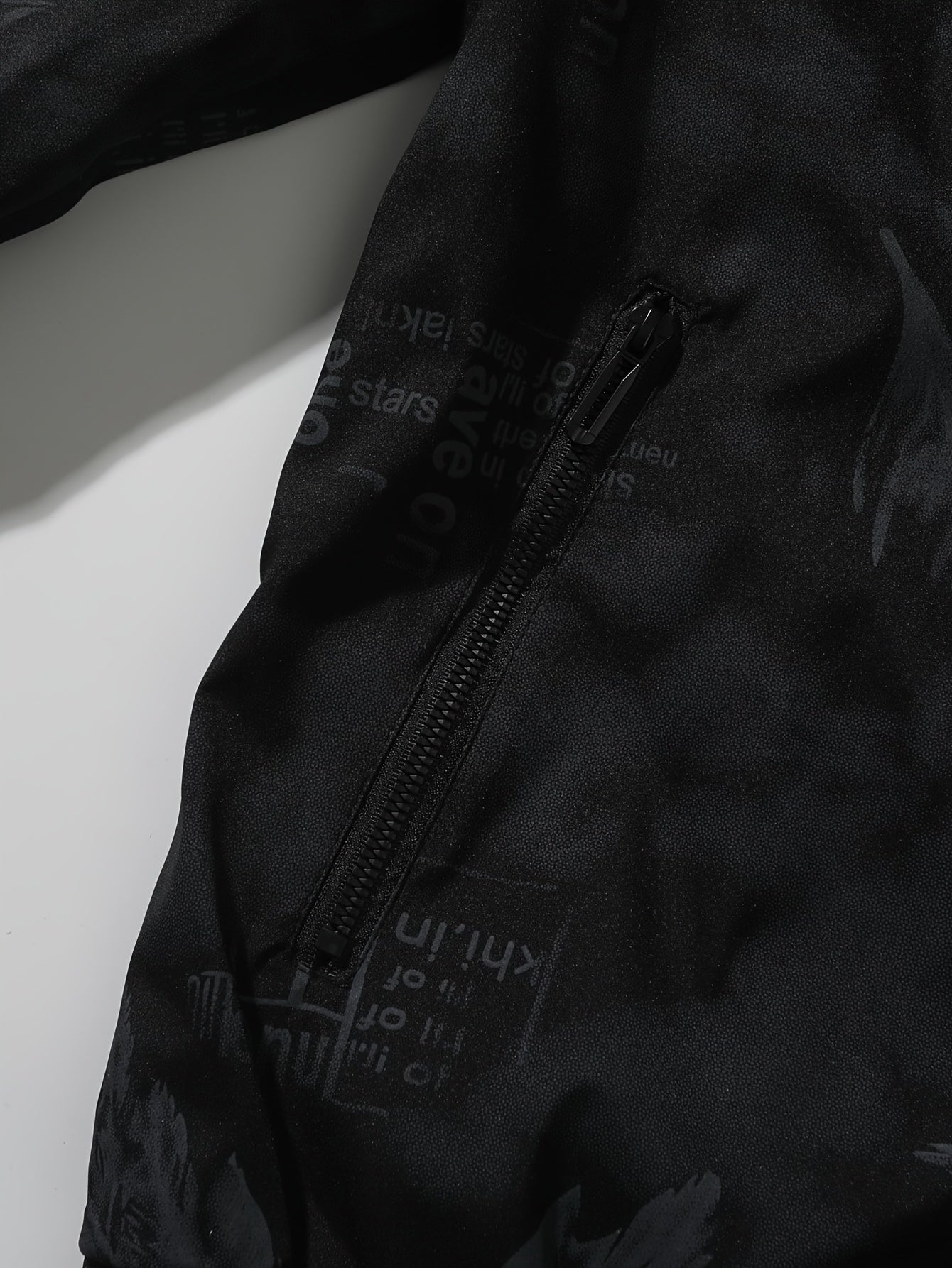 Men’s Feather Print Track Jacket – Zip-Up Baseball Collar Street Coat