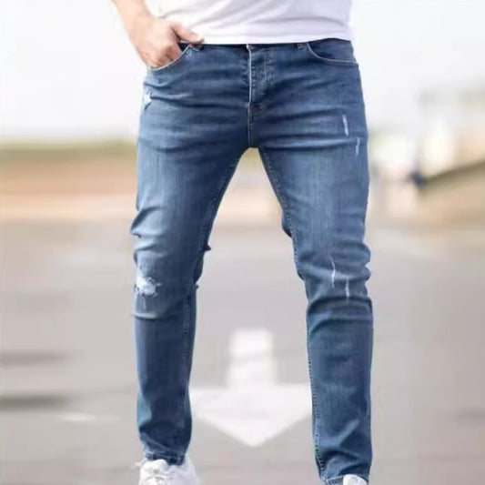 Vaqueros pitillo para hombre – Vaqueros casual ajustados elásticos de mezclilla azul