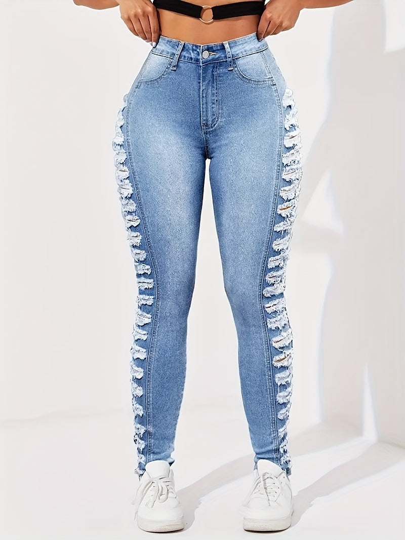 Jeans ajustados de tiro alto rotos – Ajuste elástico esculpido