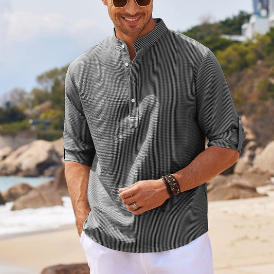 Camisa de hombre de manga larga con cuello alto – Jersey informal de corte holgado