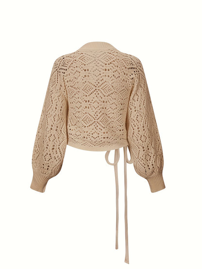 Elegante suéter de cuello en V con mangas farol – Suéter ligero para todas las estaciones